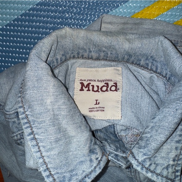 Mudd Denim Blue Distressed Cropped Jean Jacket Women’s Size Large - Picture 3 of 3